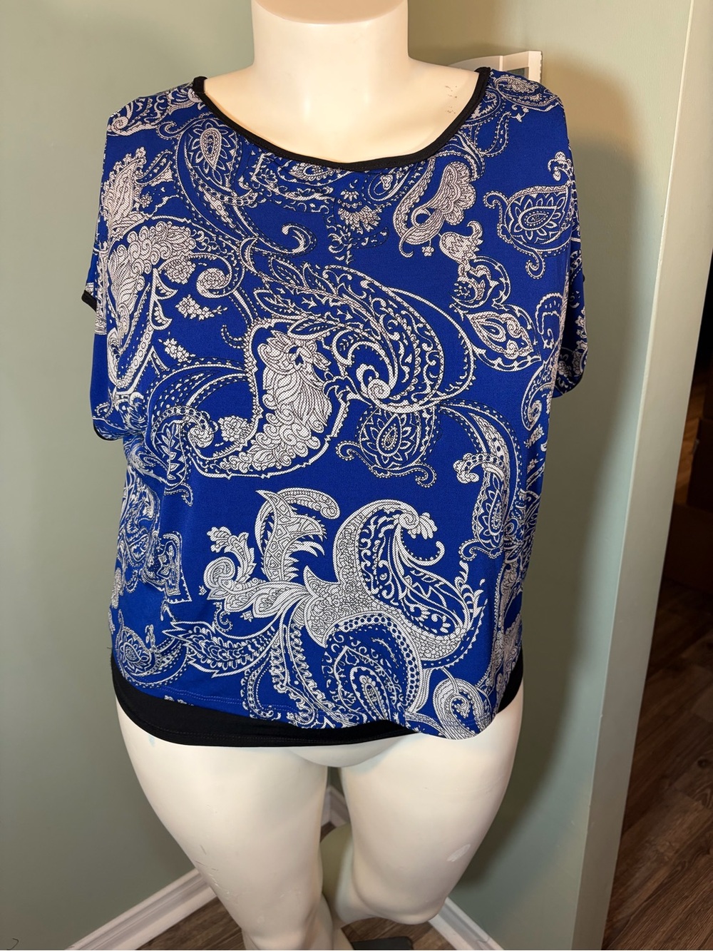 73. Laura Blue Paisley Short Sleeve Women's Top